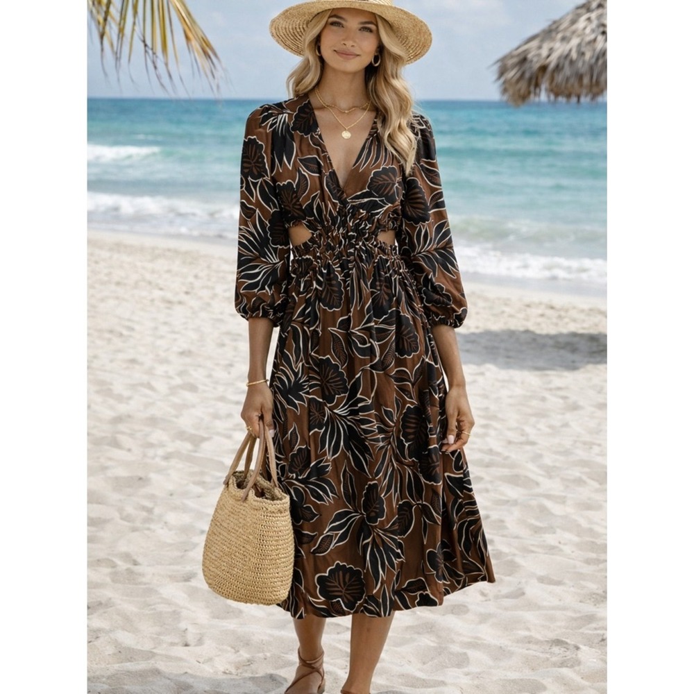 Indulge Tropical Cutout Midi Dress | Beach Vacation Ready | Size S